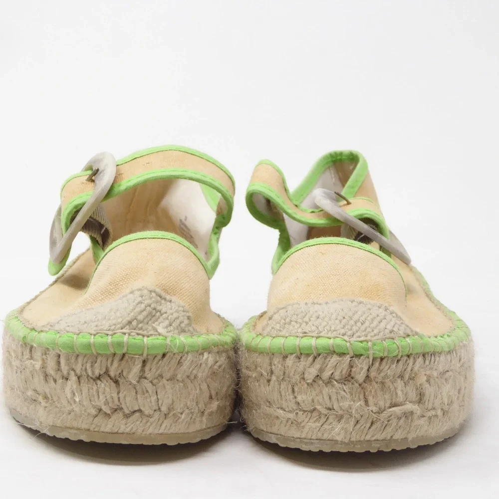 Free People Surfside 2.0 Espadrille Mary Jane Tan Green Buckle Platform 37 / 6.5